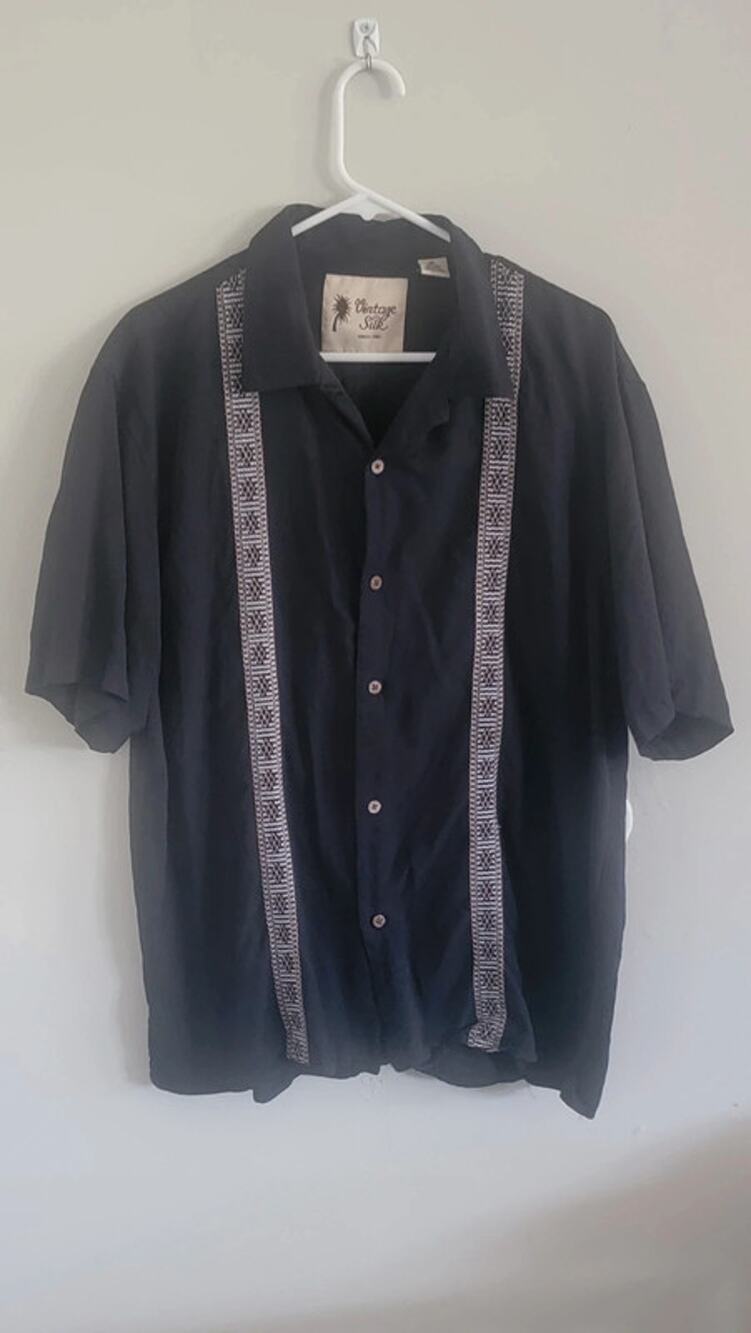 Vintage Silk Button Down - 100% Silk - XL - Blue